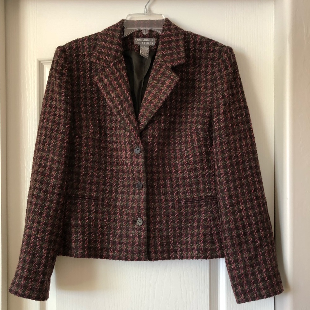 Brown and green checkered blazer